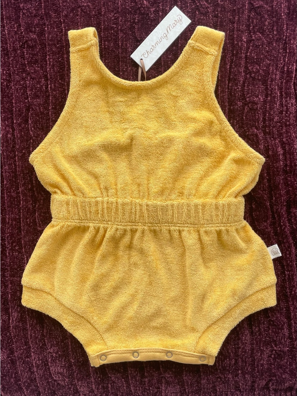 BNWT “Charming Mary” Mustard Yellow Terry Cotton Bubble Romper  3-6M